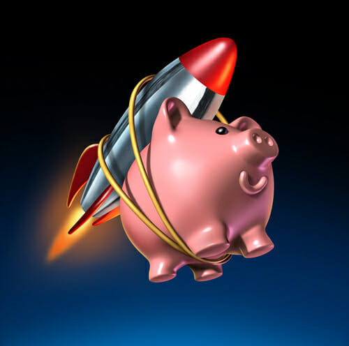 ロケットが取り付けられた貯金箱が想像力豊かに飛行し、中国の創意工夫を最大限に発揮しています。