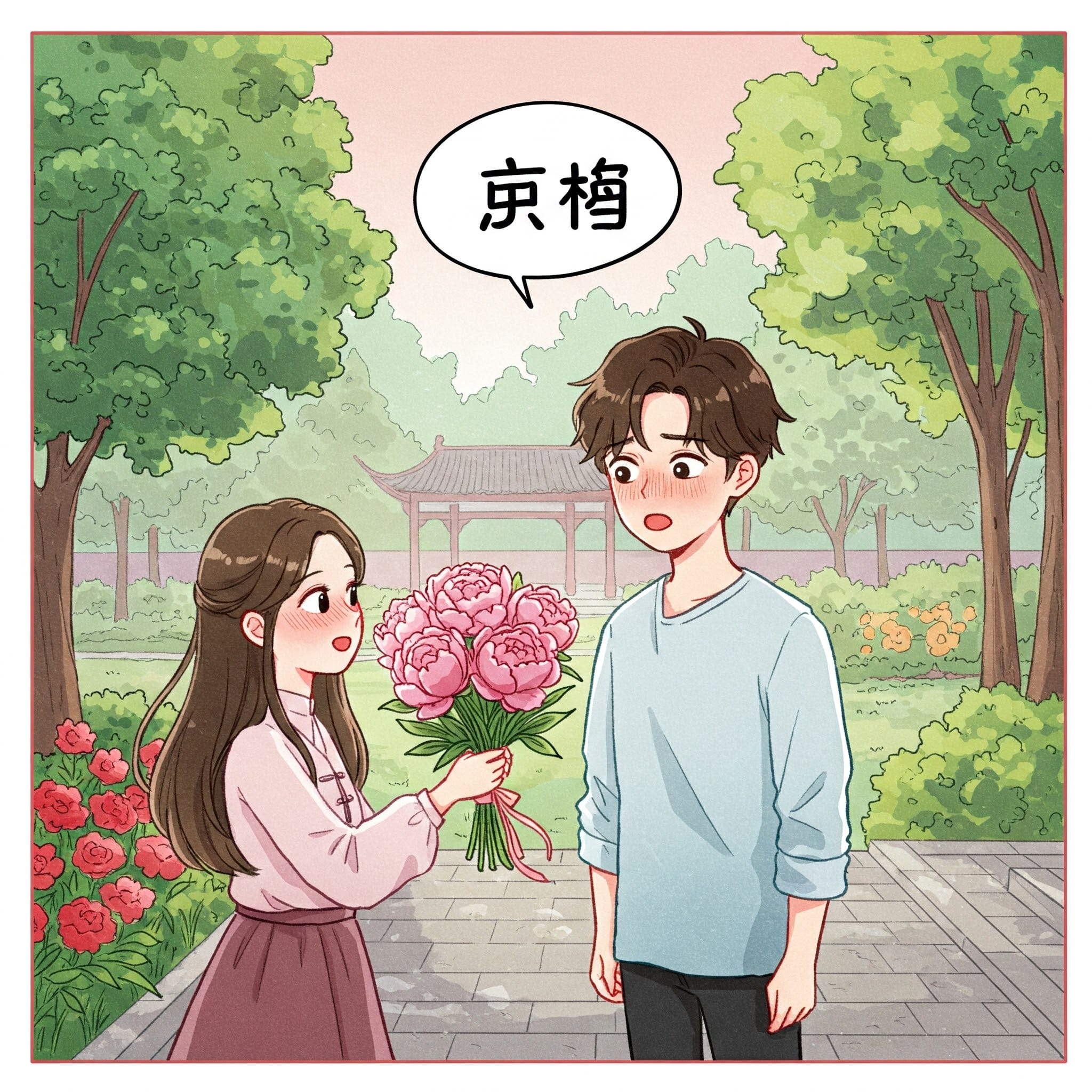 告白シーンのイラスト（公園やカフェ）