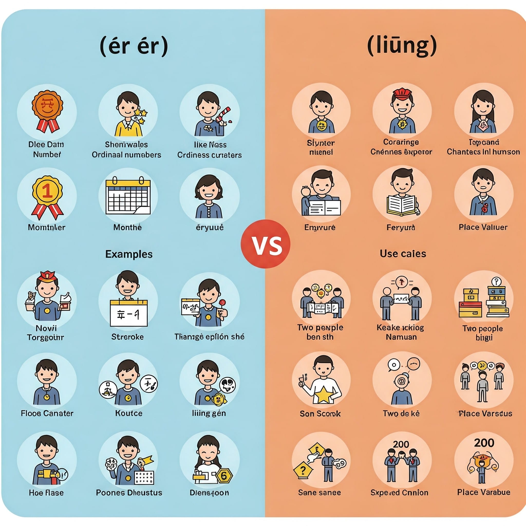 「二」と「两」の使い分けを示すインフォグラフィック