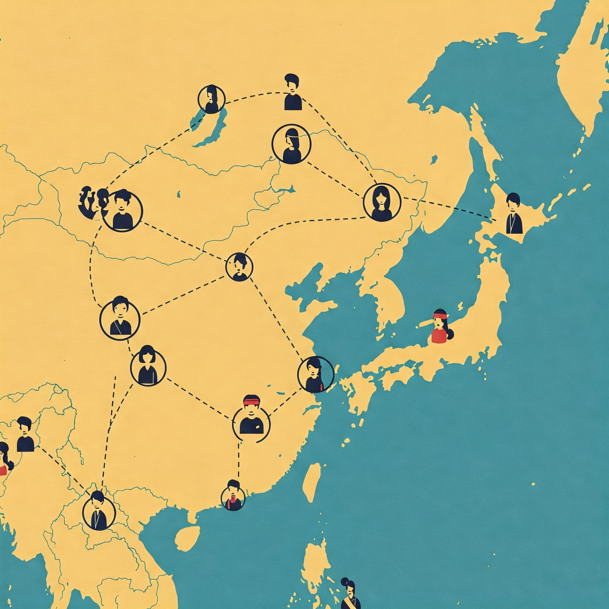 人々が繋がるネットワークや地図のイラスト