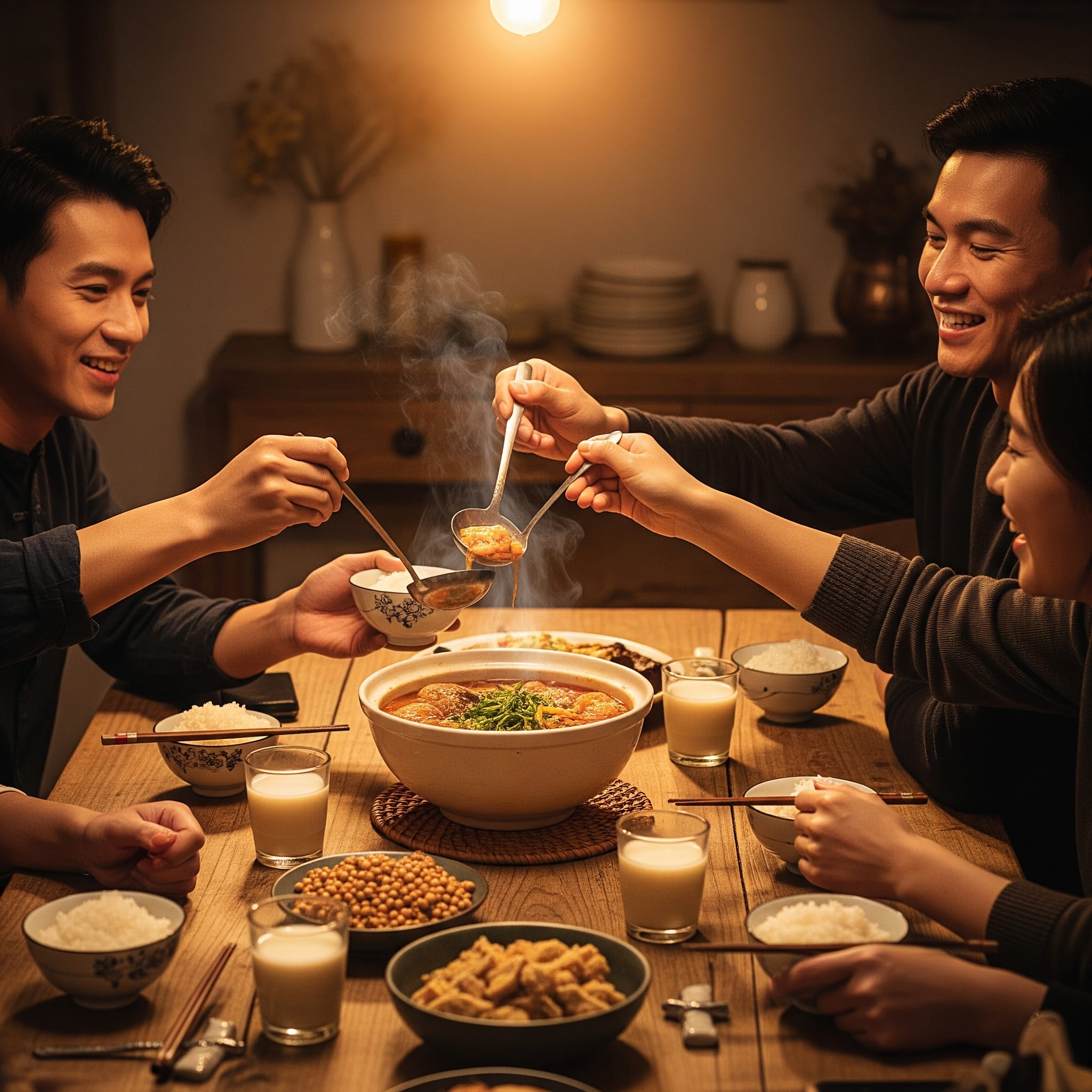 家族で水煮魚を囲む楽しい食卓