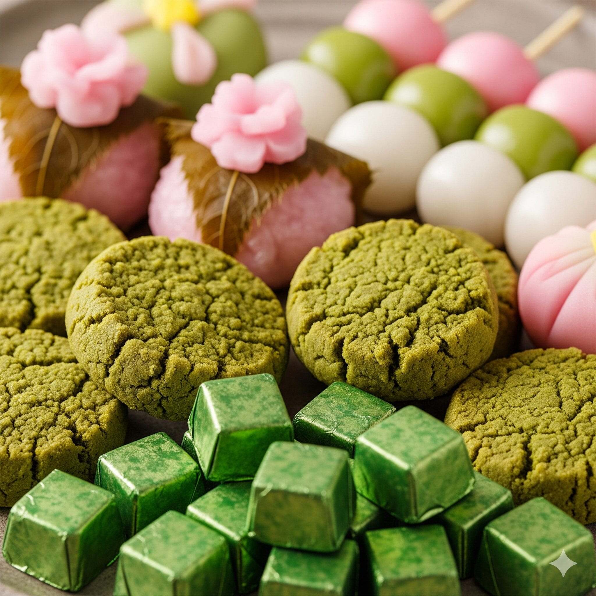 抹茶のクッキーやカラフルな和菓子など、お土産に人気の日本のお菓子