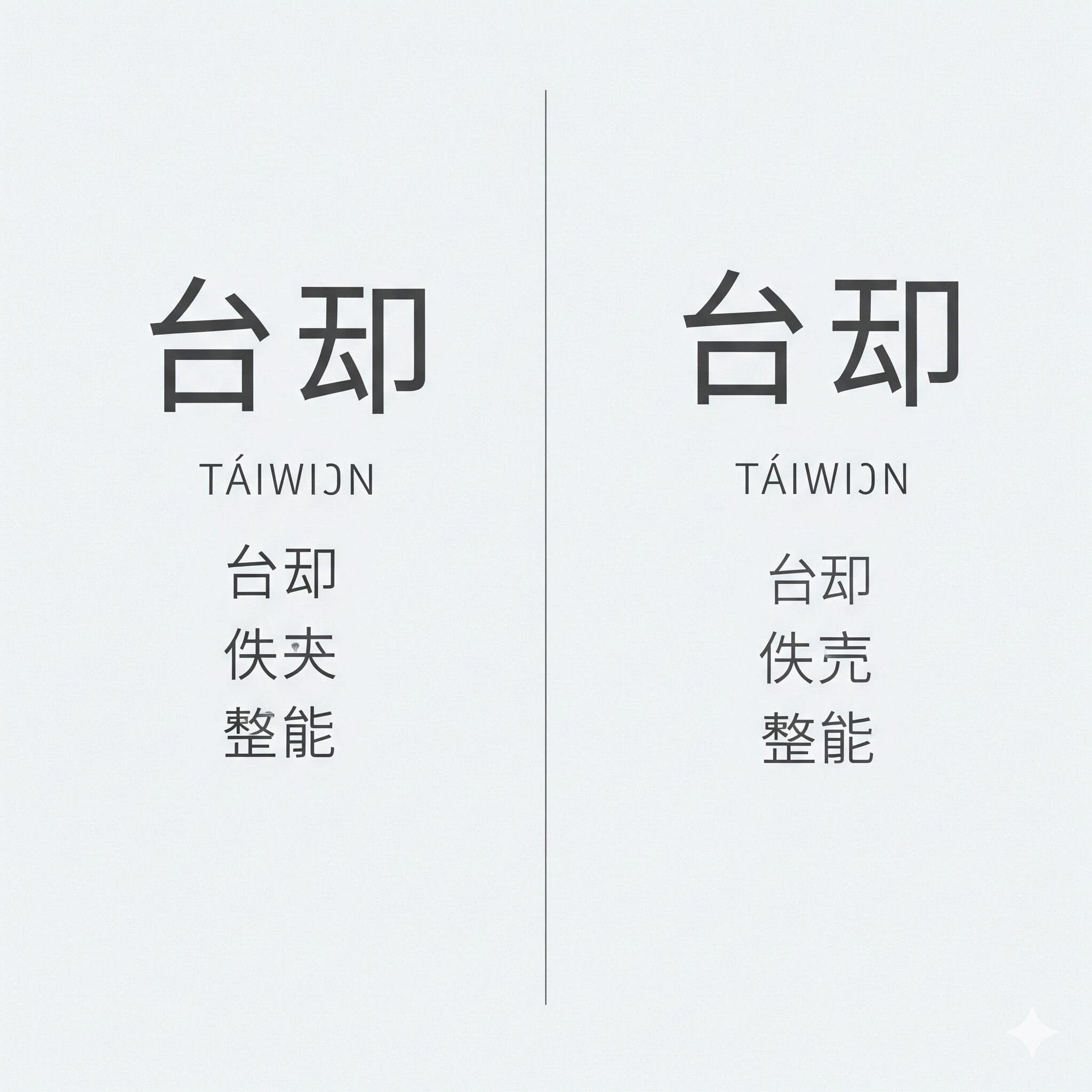 繁体字の「臺灣」と簡体字の「台湾」を比較するグラフィック