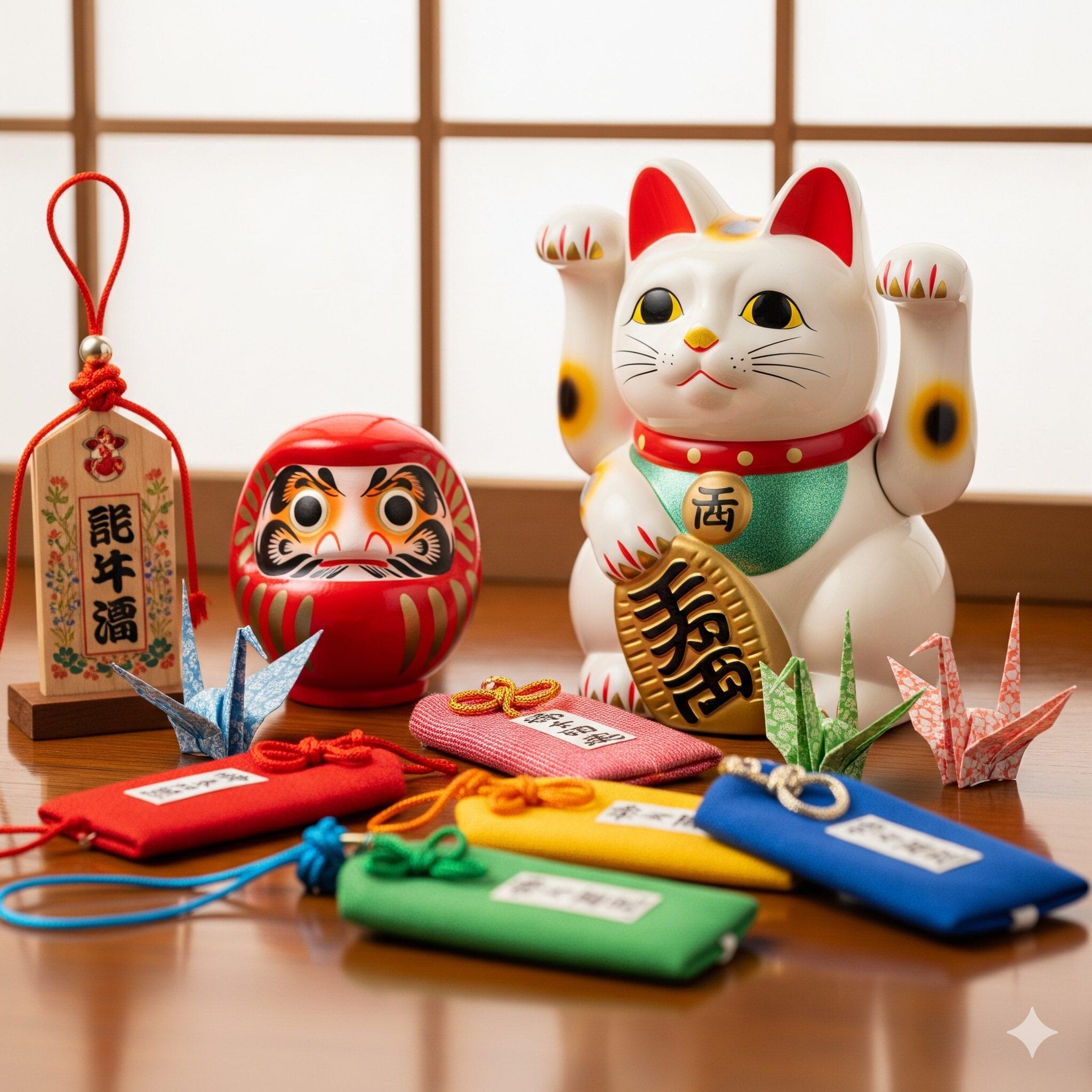 招き猫やだるまなど日本の縁起物