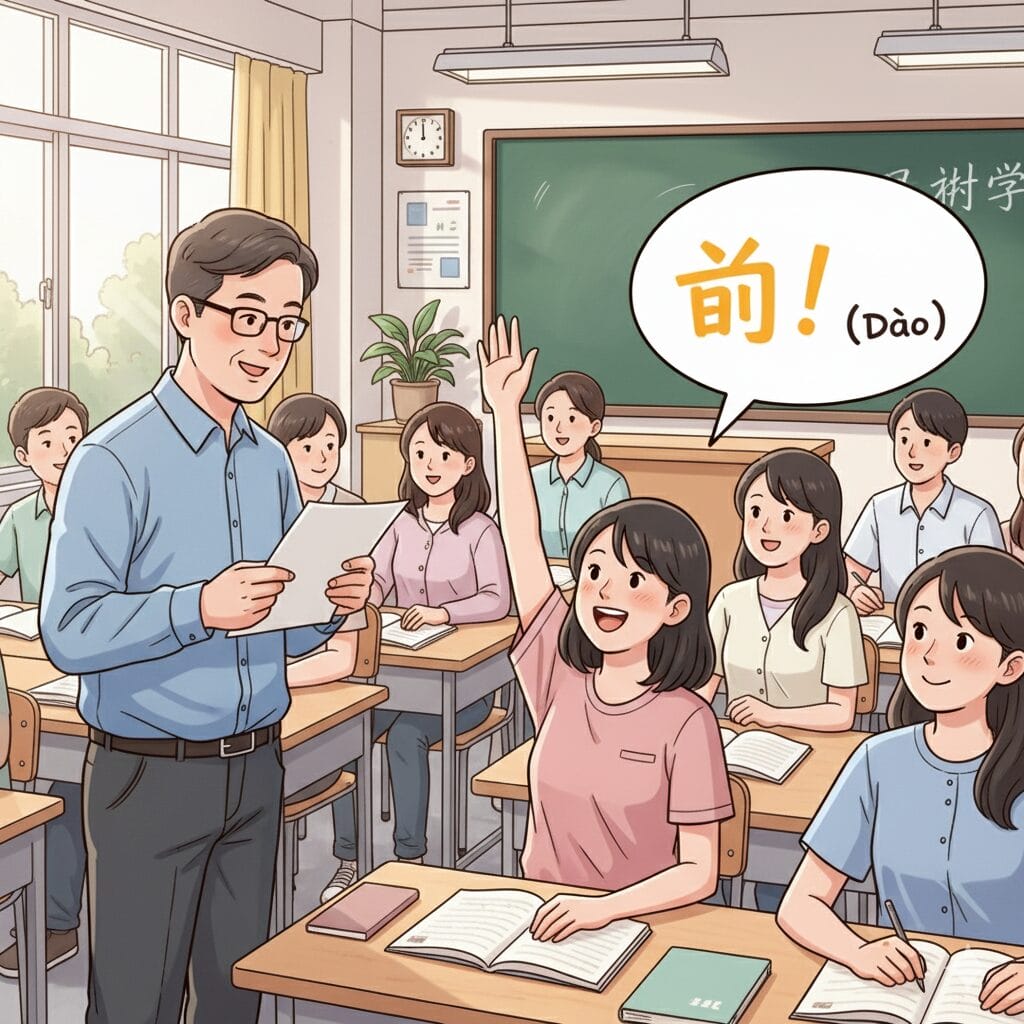 大学の教室で点呼に「到！」と答える学生