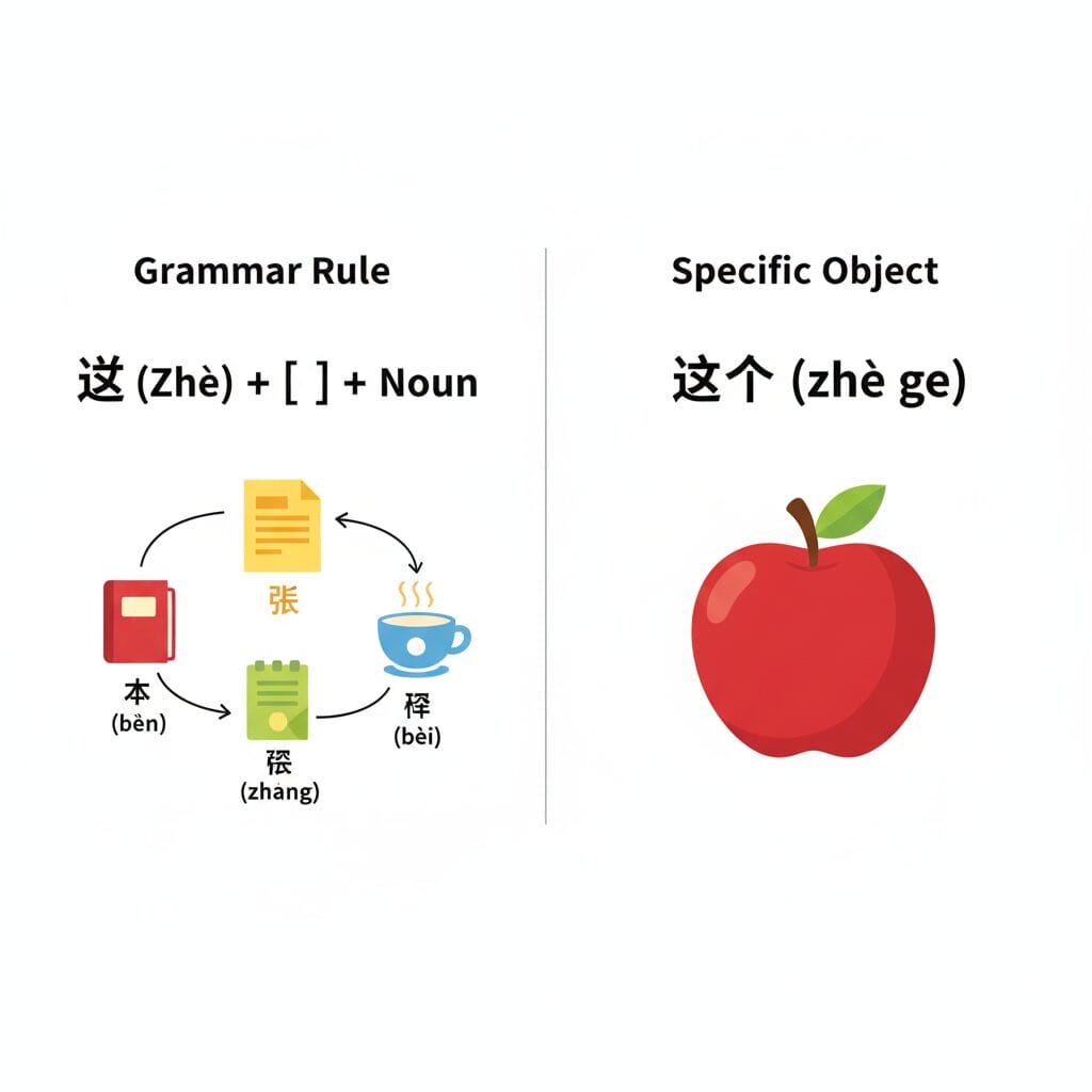 「这+量詞」と「这个」の違いを説明する図