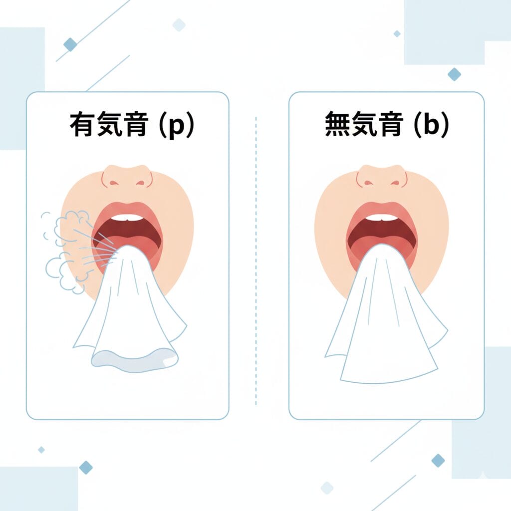 有気音(p)と無気音(b)の違い。ティッシュを使った練習法。