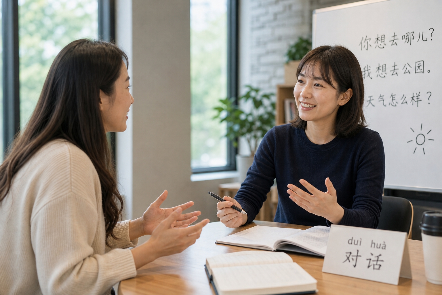 中国語の会話練習を行う様子