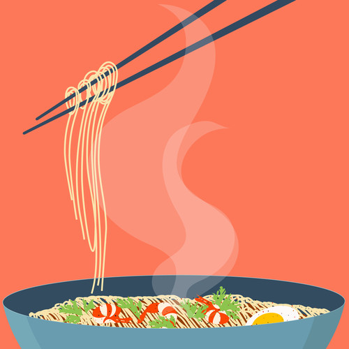 中国の箸で麺。