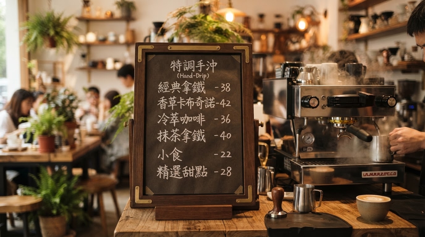 漢字で書かれたスタイリッシュなカフェのメニューボード