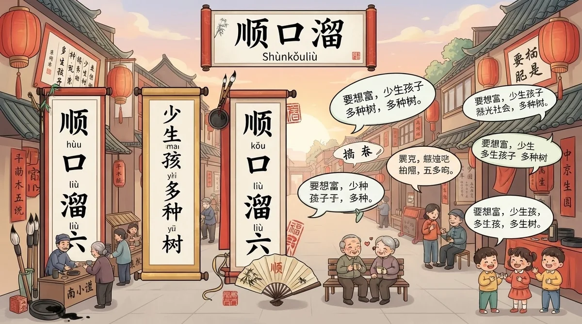 中国の伝統的な市場で中年の中国人店主が新鮮な野菜を客に見せながら活発にやり取りしている風景