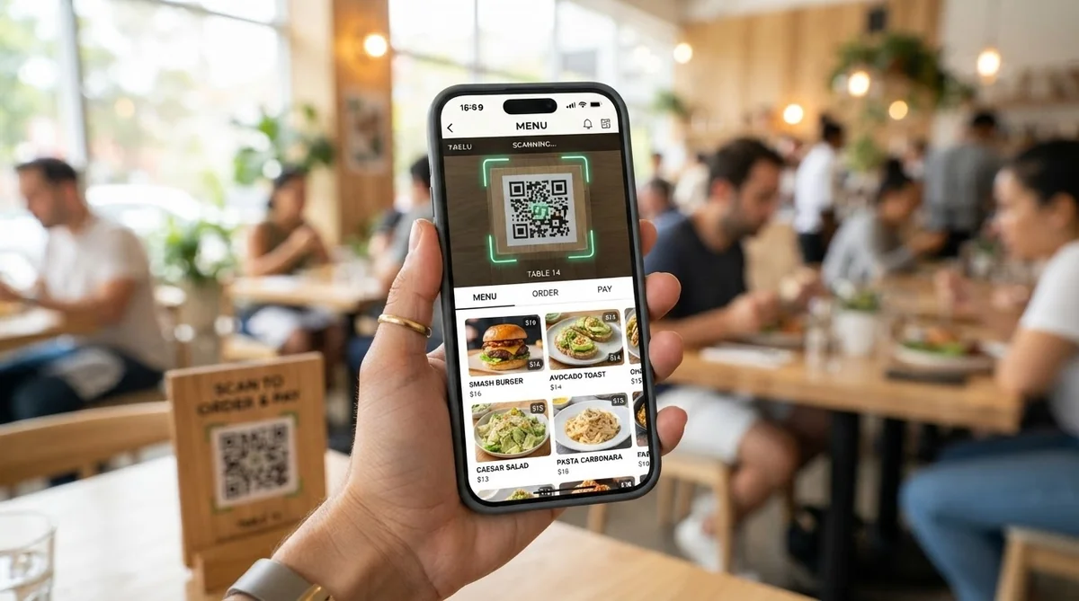 スマートフォン画面に表示された中国の電子メニューと注文操作
