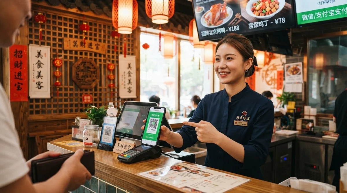 スマートフォンの決済コード画面を提示して支払うイメージ