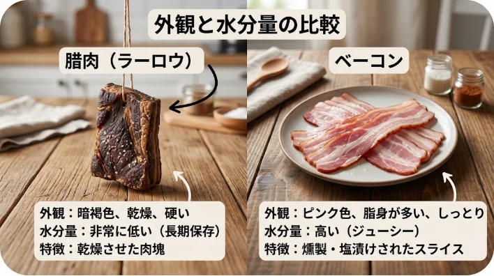 家庭のキッチンで蒸し上がった腊肉を薄くスライスしている手元のアップ写真