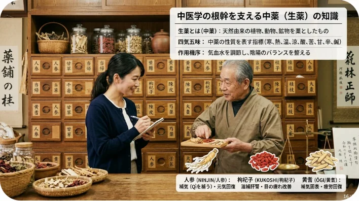 木製の引き出しに生薬が収められた中国医学診療所の風景