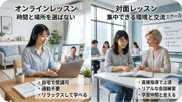 オンラインレッスンと対面レッスンの比較イメージ