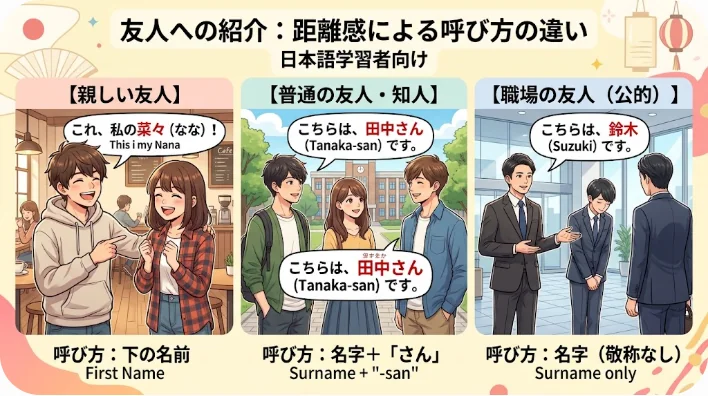 カフェで友人たちに夫を紹介している東アジア人女性の姿