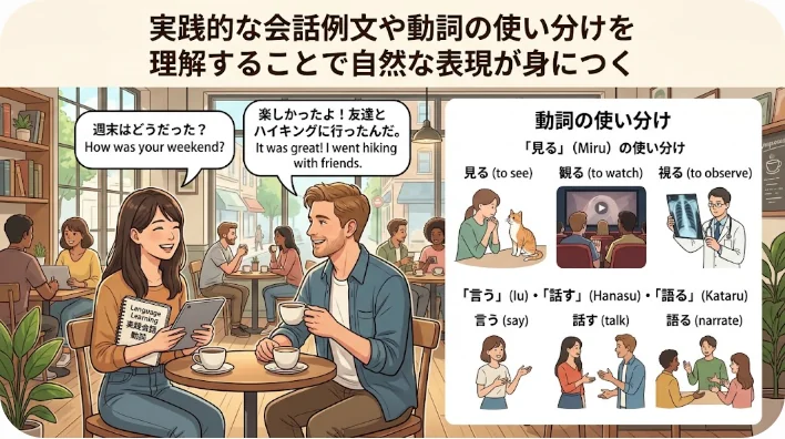 明るい勉強部屋で学習教材を使って対話する学習者