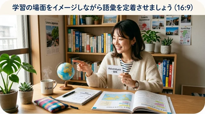 カフェで和やかに会話しながら語学学習を進める二人
