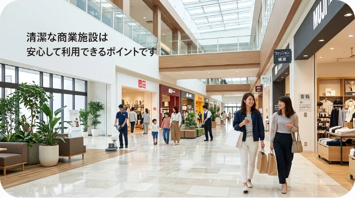 ショッピングモールでトイレの標識を探している旅行者