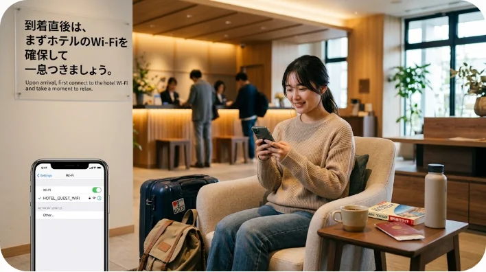 カフェでスマートフォンを使ってQRコード決済をしている様子
