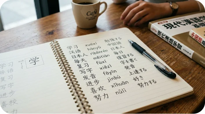 漢字の構造を勉強しているノートのイメージ