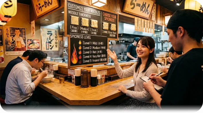 日本と中国の食卓の比較。和食のミニマルな盛り付けと、中華料理の豊かな大皿料理の違いを表現した写真。
