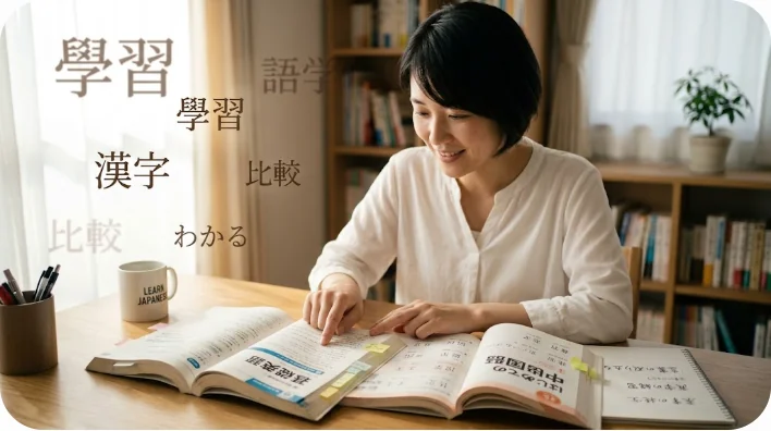 繁体字と簡体字の違いを学習する様子