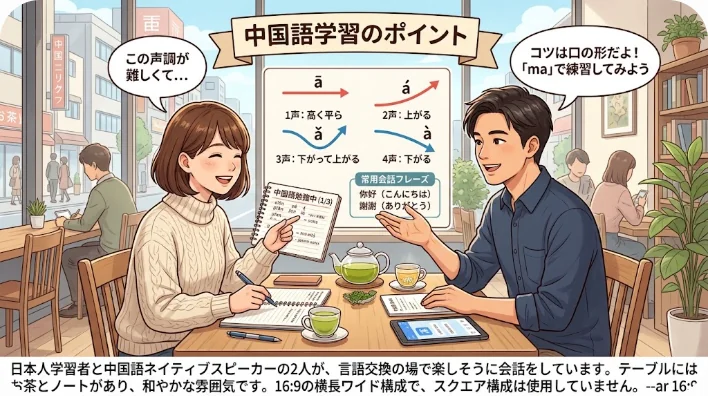 和やかに言語交換をする学習者とネイティブ話者