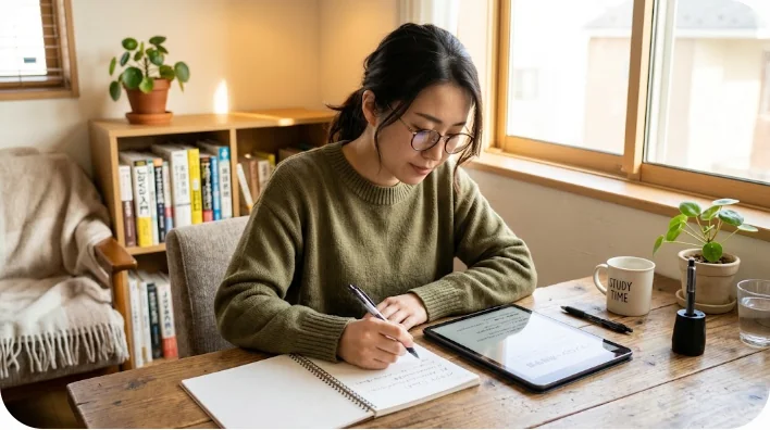タブレットでIT中国語の単語を学習している人物の様子