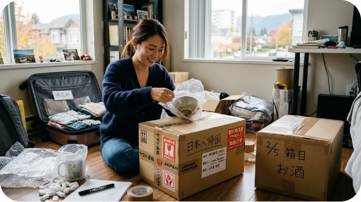 木製のテーブルの上に置かれた、開いた保護箱の中の美しく梱包された中国の伝統的な泥人形。お土産として持ち帰る準備が整っている。