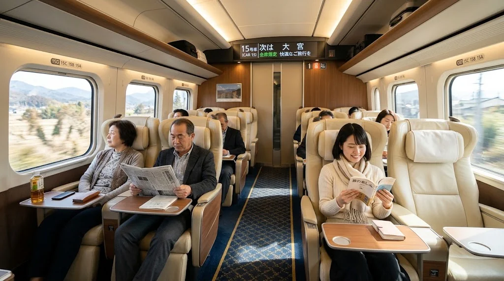 現代的な高速鉄道の客室の内部。リラックスした旅行の雰囲気