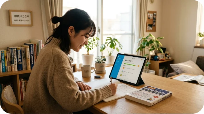 真剣な面持ちで契約書と試作品を確認するビジネスパーソンの様子