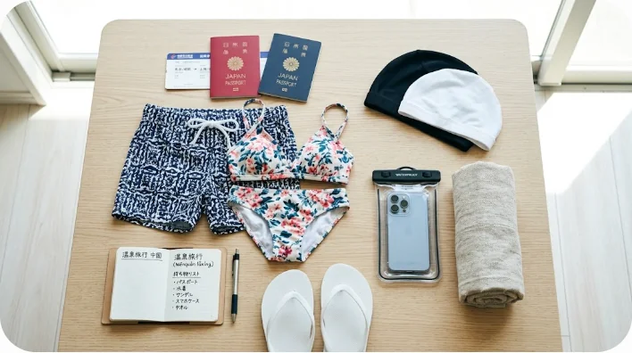 水着、ビーチサンダル、スマホ防水ケースなど中国の温泉旅行に必要な持ち物