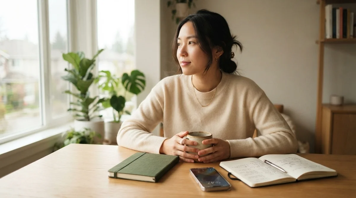 自分の将来や結婚、家族との対話について静かに考え込む若者のイメージ
