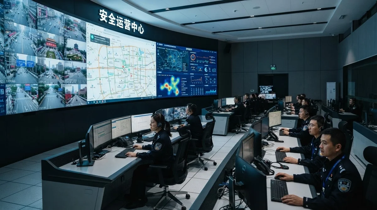 中国の監視システムとセキュリティ指令室のイメージ