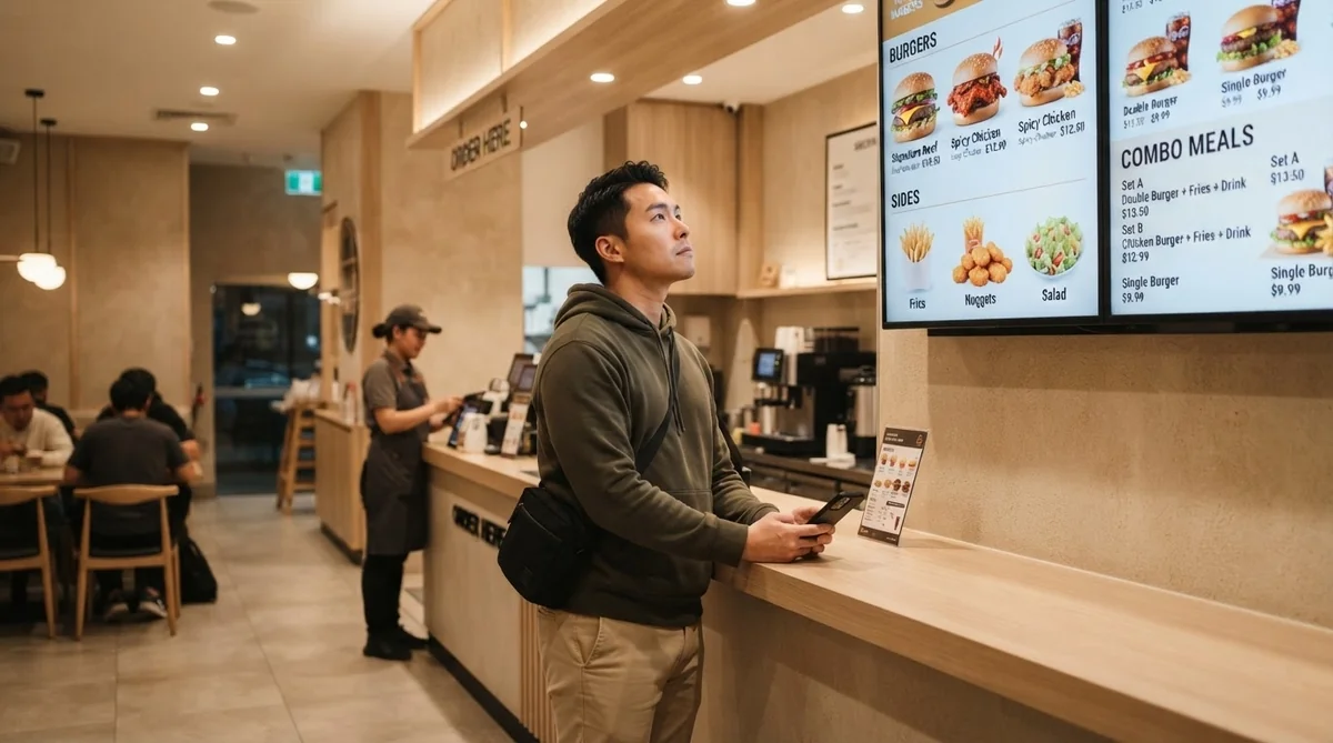 現代的なファーストフード店で注文を行う利用者の様子