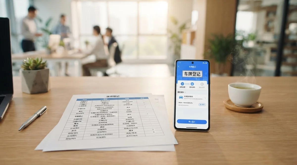 中国のナンバープレート規制制度の比較資料とスマホ画面