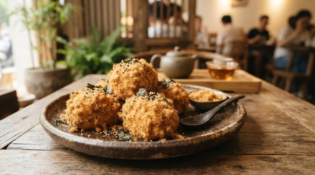 ふわふわとした肉松(肉でんぶ)が表面にたっぷり塗られた中華スイーツ
