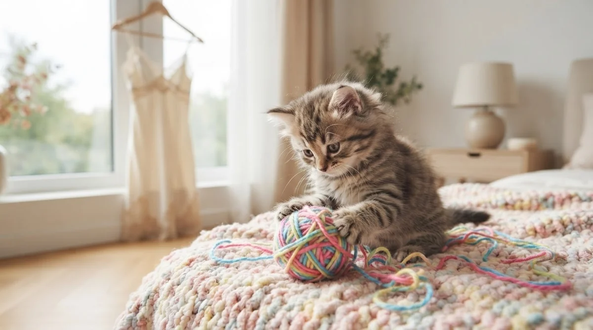 可愛い子猫とオシャレなドレスの対比イメージ