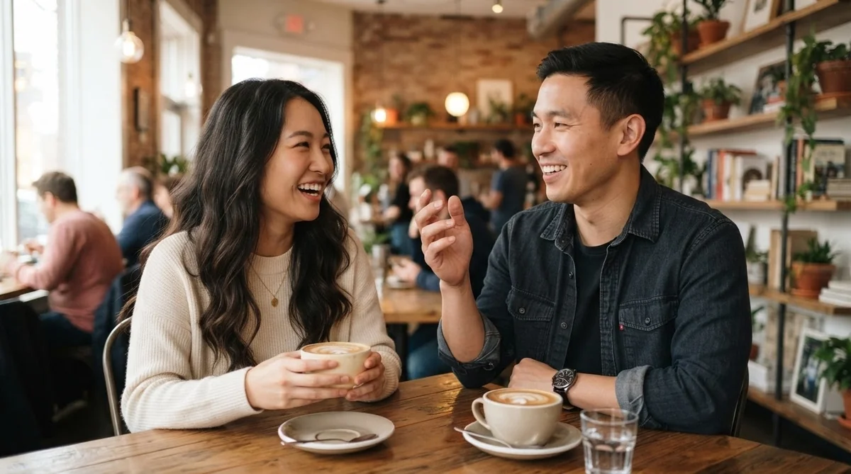 カフェで和やかに会話を楽しむ人々の様子