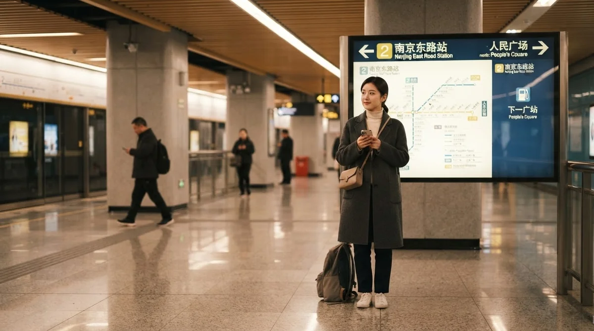 中国の地下鉄構内でマナーを守りながらスマートフォンを利用する様子