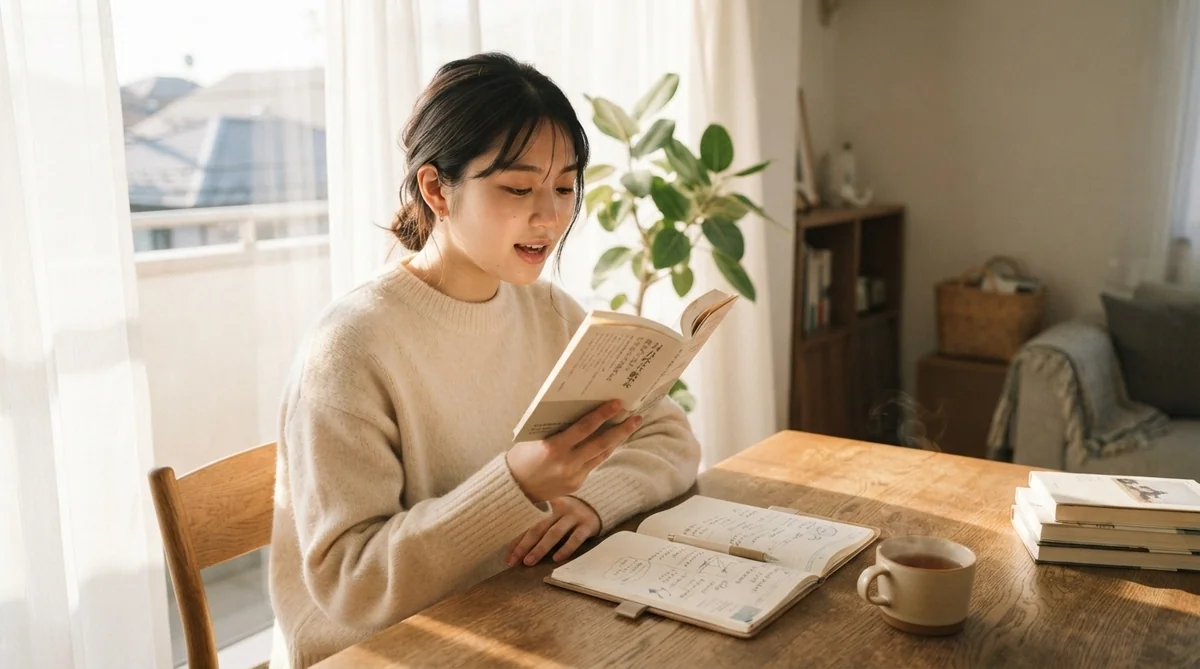 リラックスして自分のペースで中国語を学習する様子