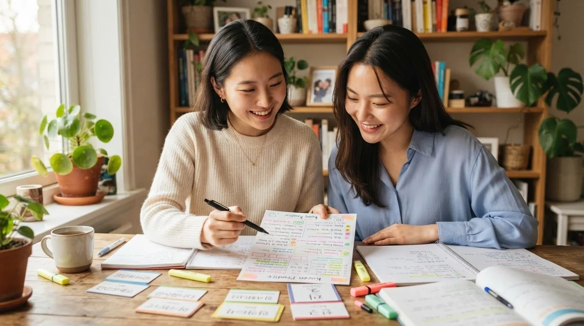 中国語の語学レッスンで会話や表現のニュアンスを確認する様子