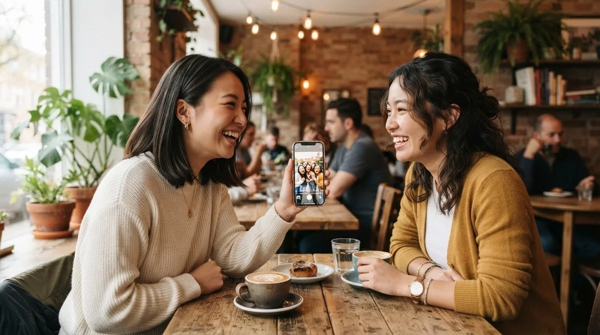 カフェで友人同士が会話を楽しんでいるシーン