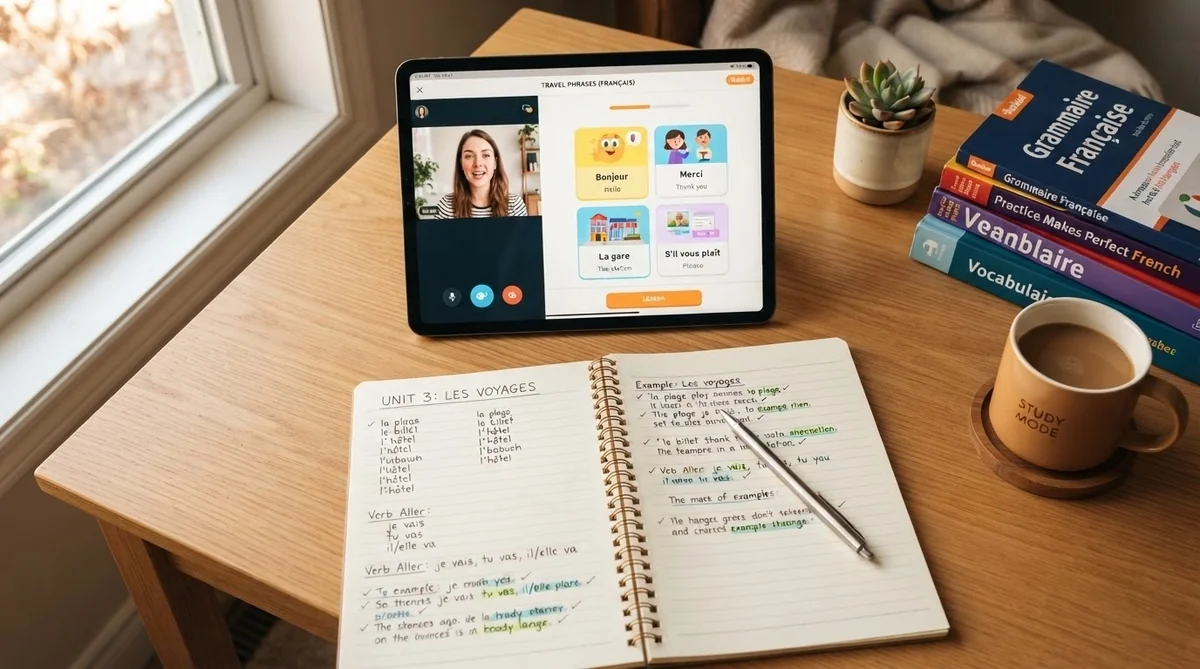 タブレットでのオンラインレッスンやノートが置かれた学習環境