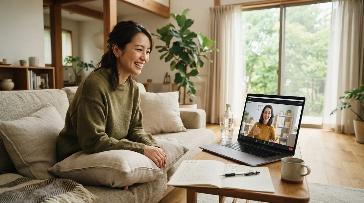 オンライン会話レッスンで発音のフィードバックを受ける様子