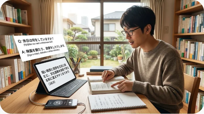 寒食節について中国語の会話練習をする東アジア系の成人学習者