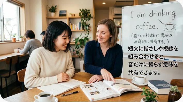 中国の飲食店で学習者がメニューを指しながら店員に質問している場面