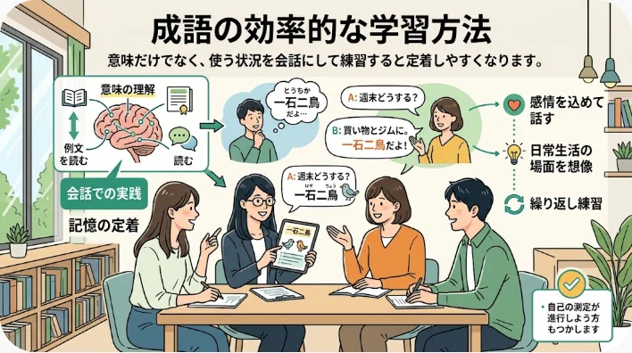 馬や牛、虎、魚の絵カードを使って中国語会話を練習する二人の学習者